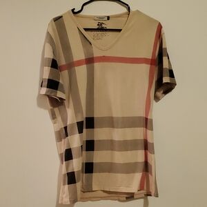 Burberry Beige and Red Plaid Short Sleeve Top